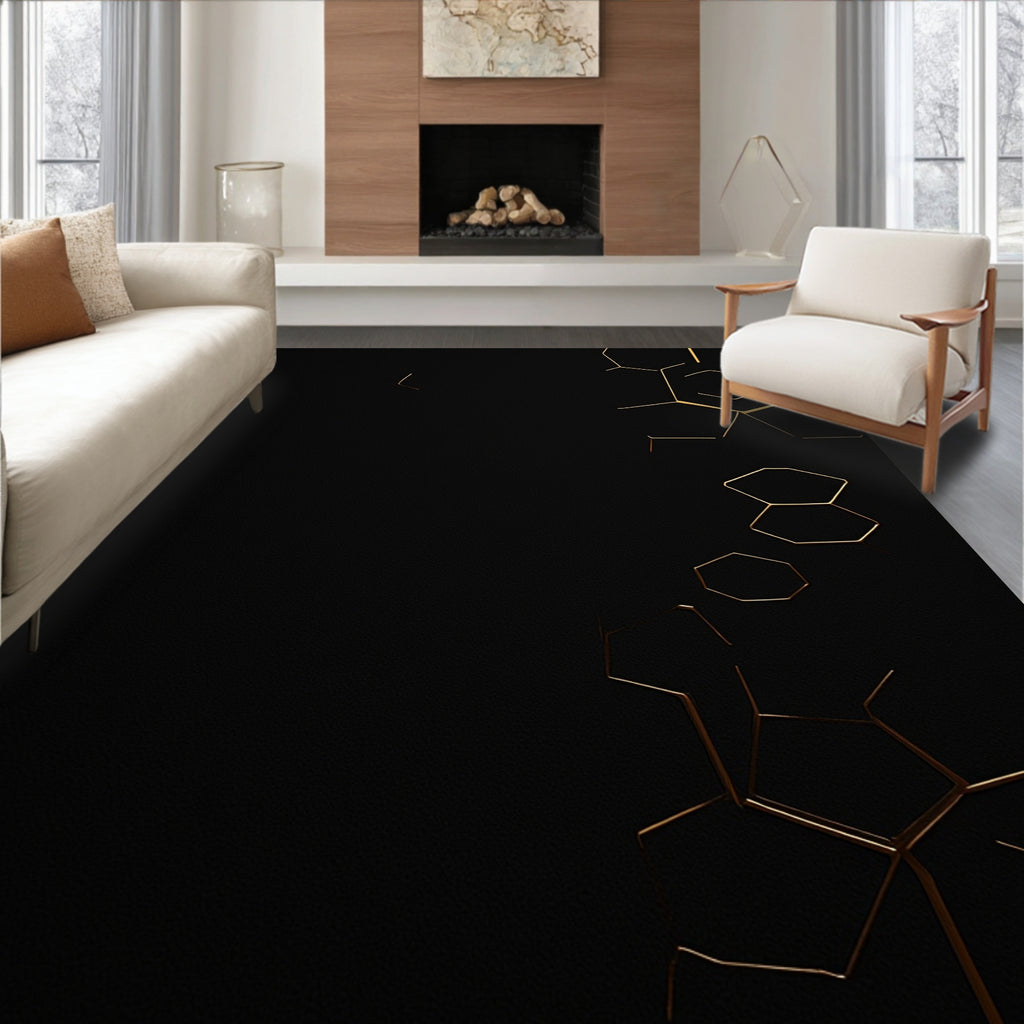 Dark Gold Geometric Hexagon Texture Rug