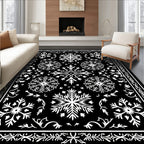Black White Snowflake Mandala Border Rug