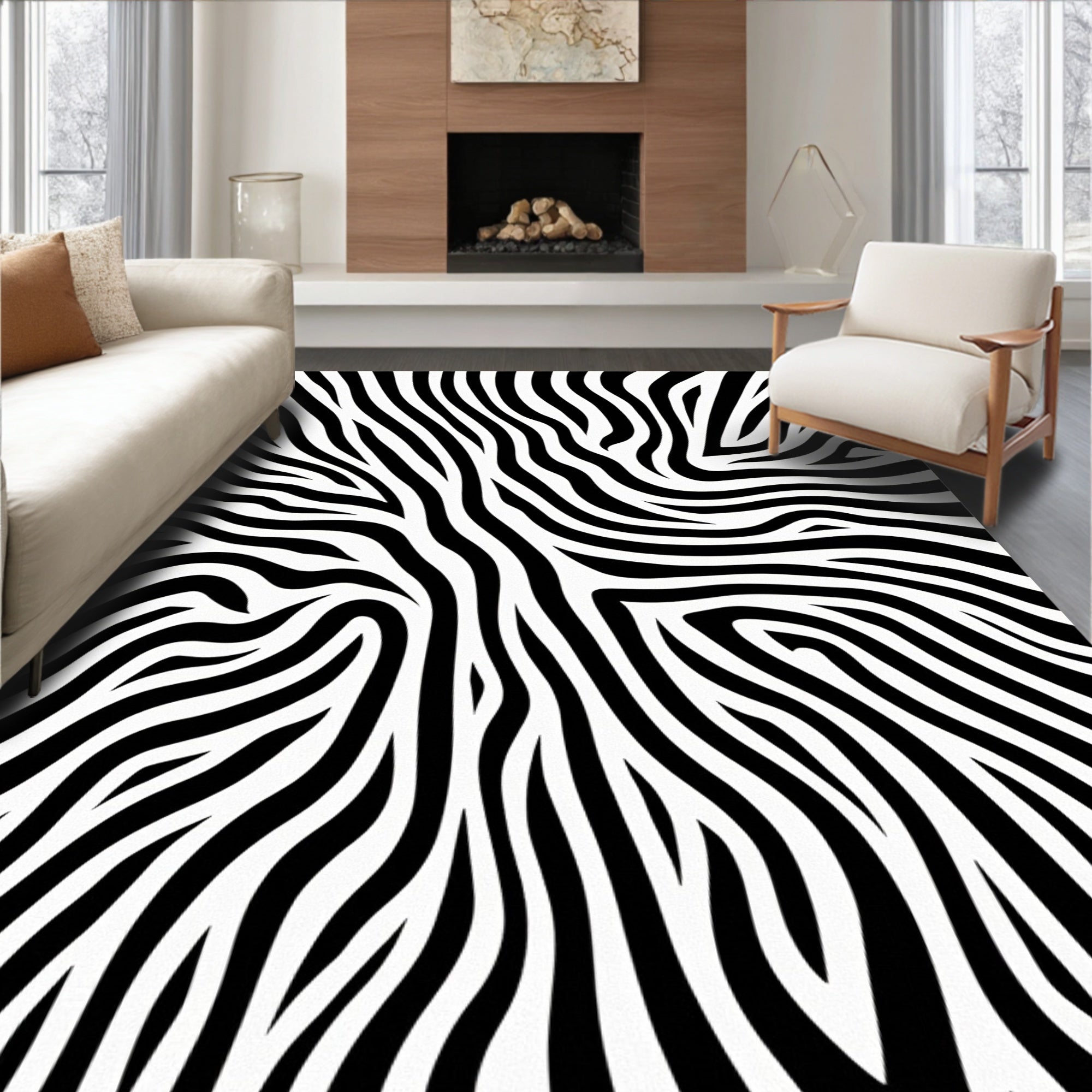 Abstract Black White Organic Lines Rug
