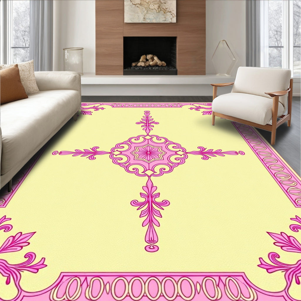 Baroque Pink Floral Medallion Garden Rug