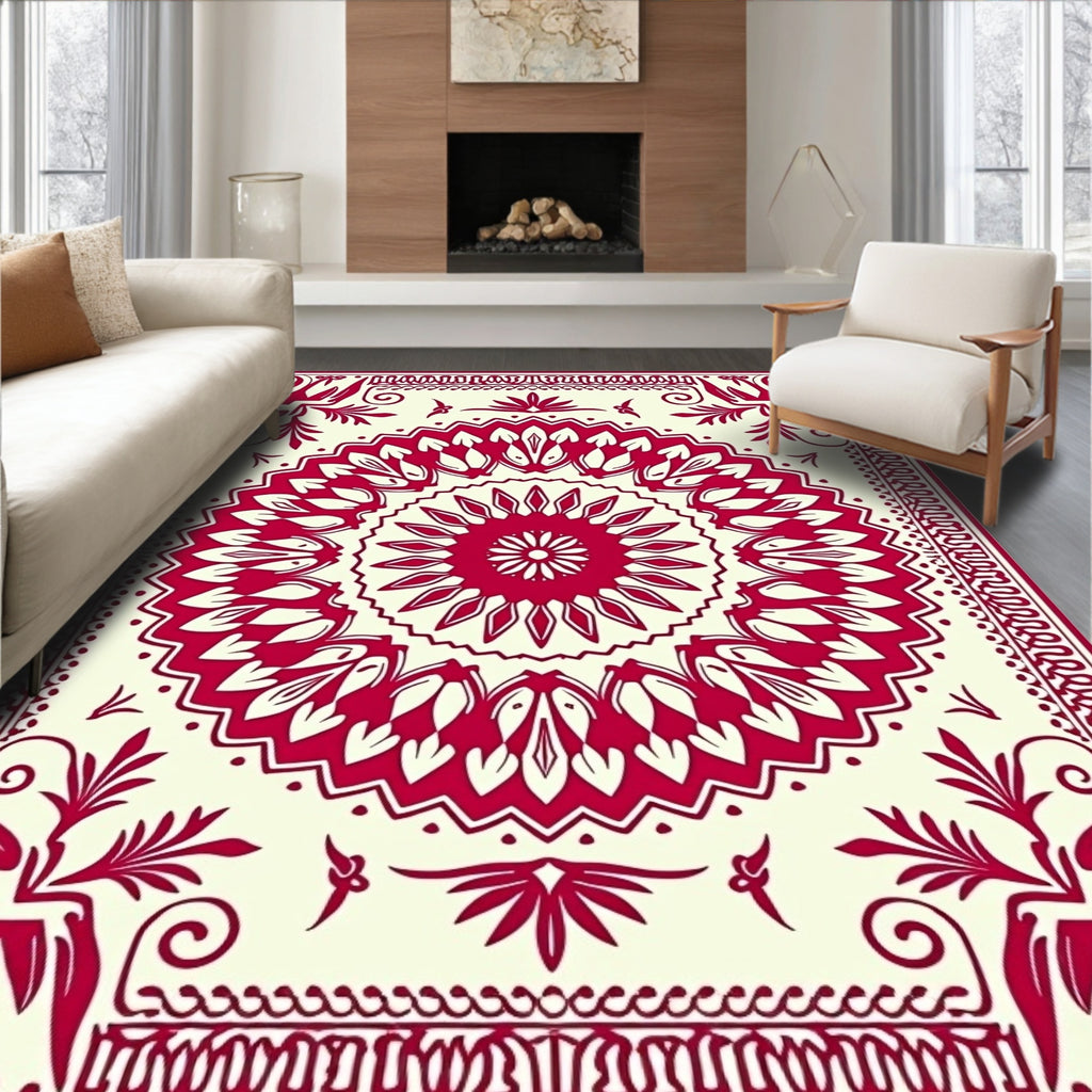 Crimson Medallion Floral Border Rug