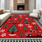 Red Vintage Truck Christmas Trees Rug