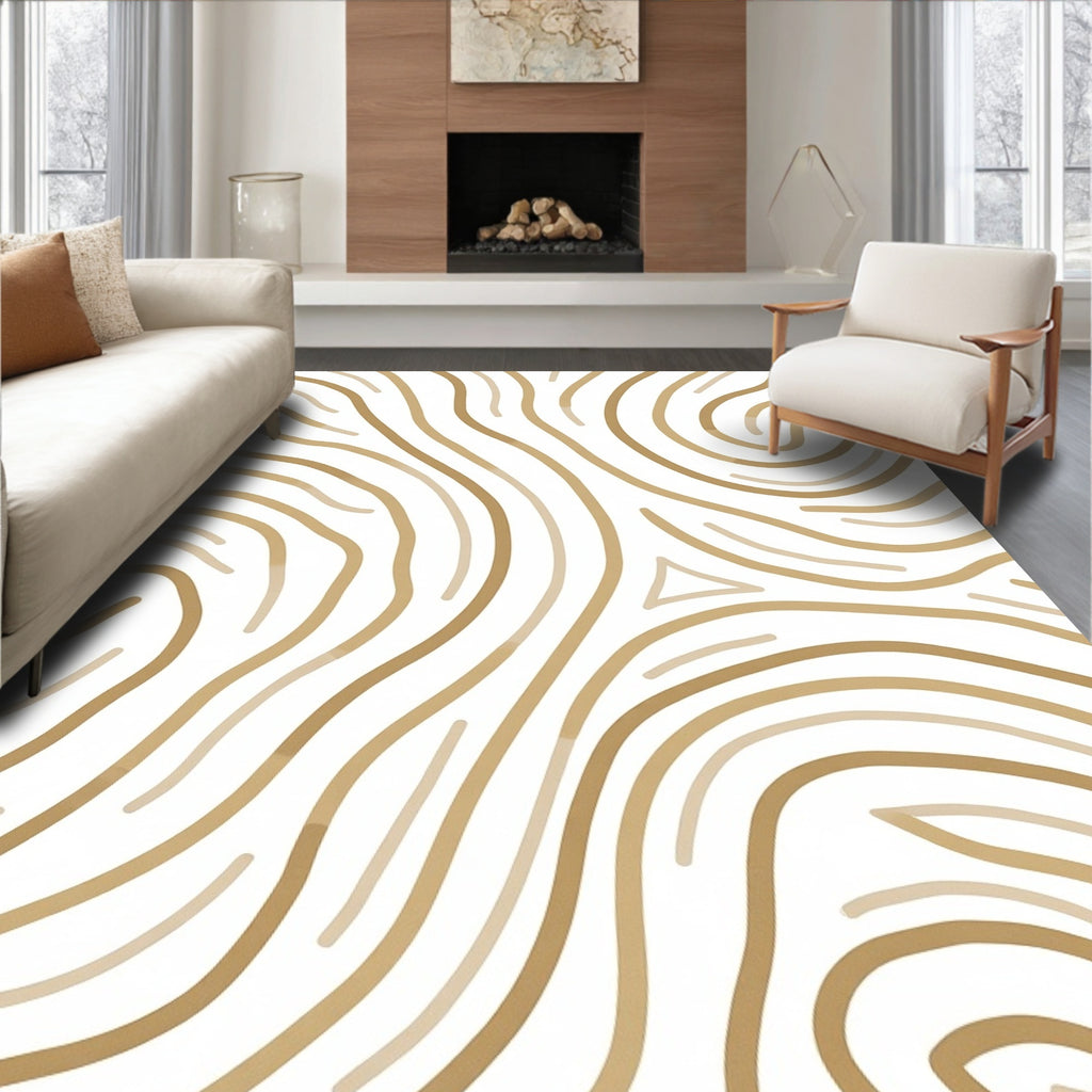 Golden Wavy Lines Organic Movement Rug