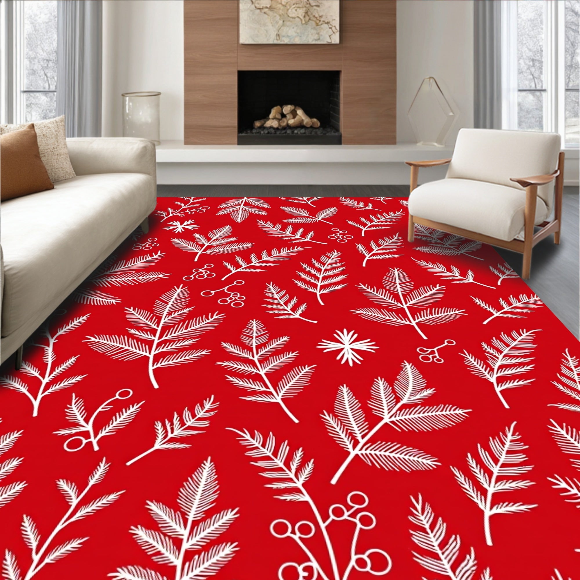 Crimson White Leaf Berry Botanical Rug
