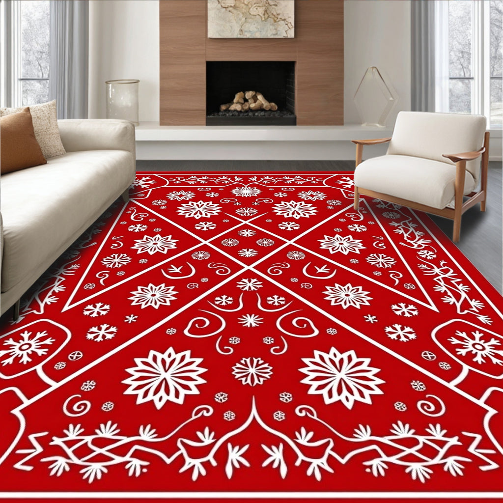 Crimson Snowflake Winter Wonderland Rug