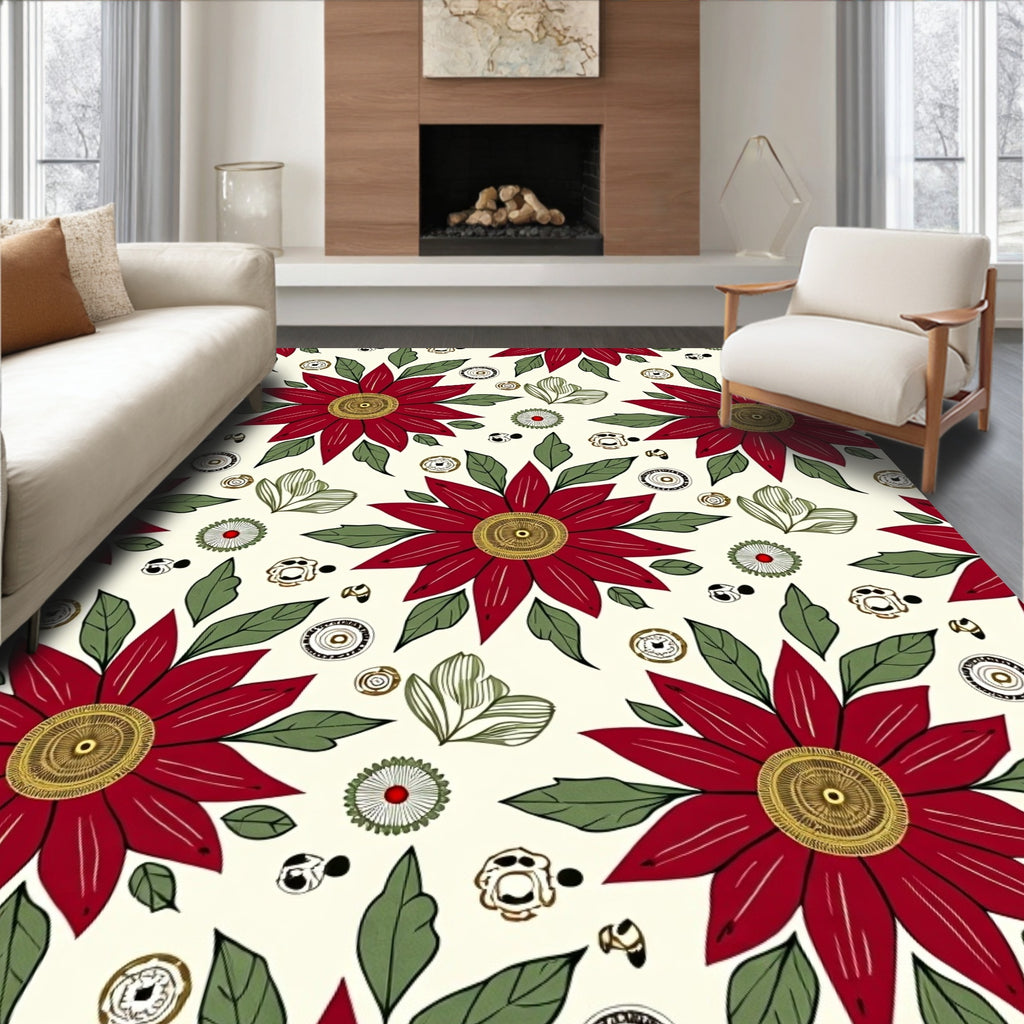 Crimson Red Floral Garden Artistry Rug