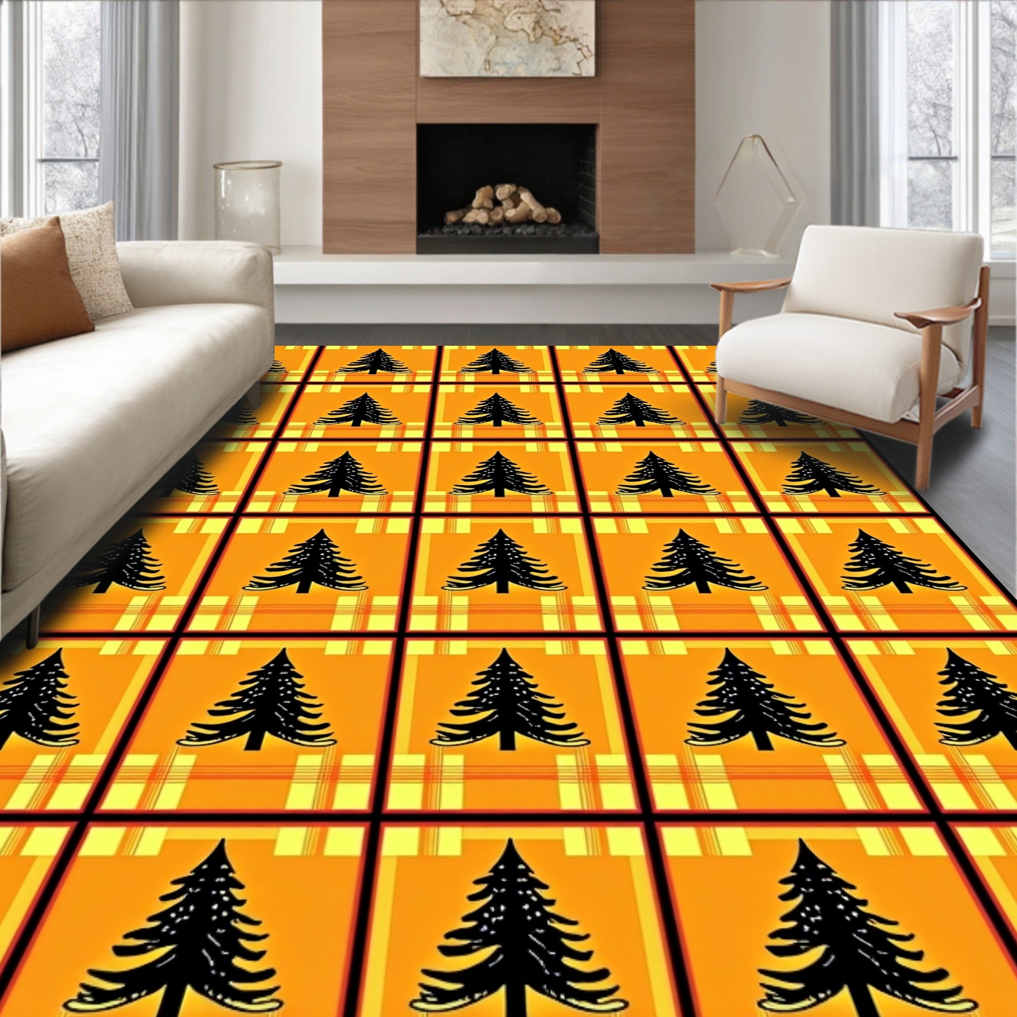 Black Forest Trees Plaid Arrangement Rug