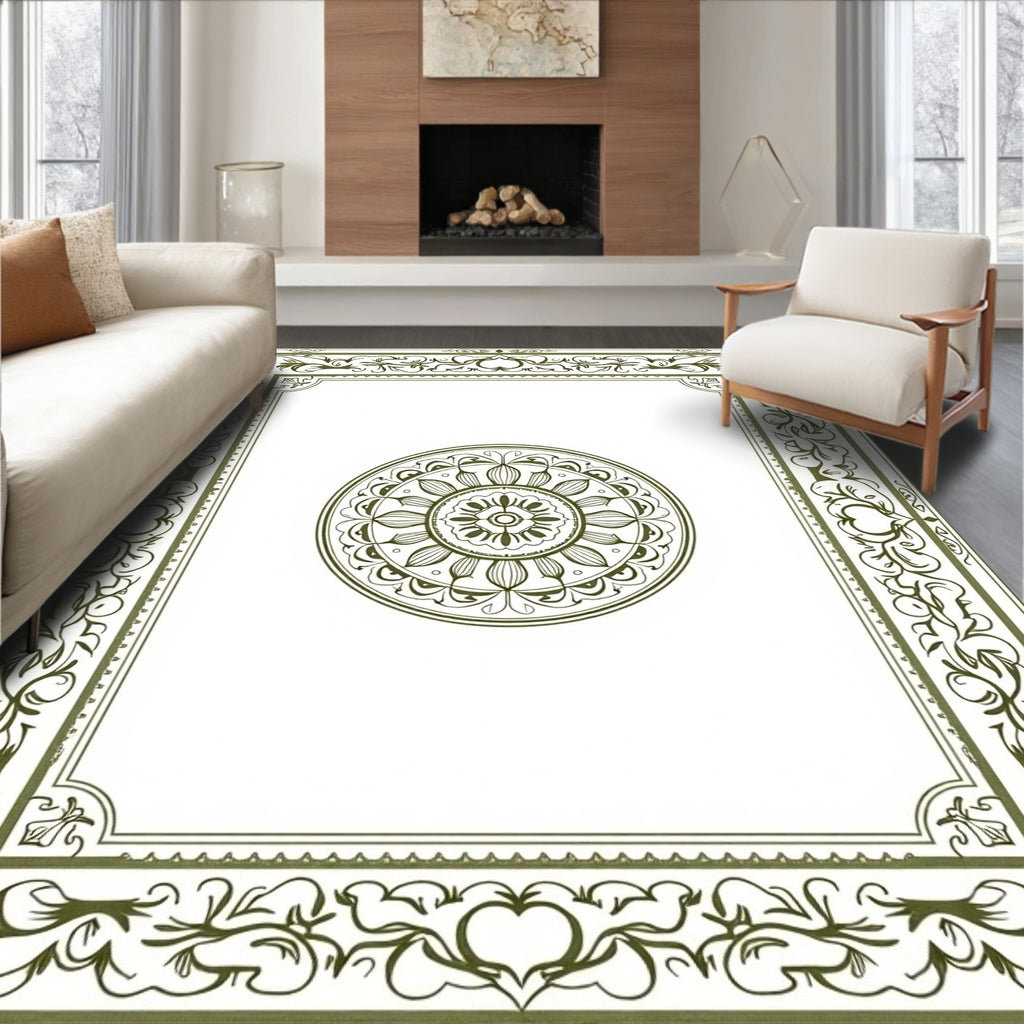 Olive Green Medallion Border Rug