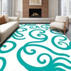 Teal Swirls on White Background Rug