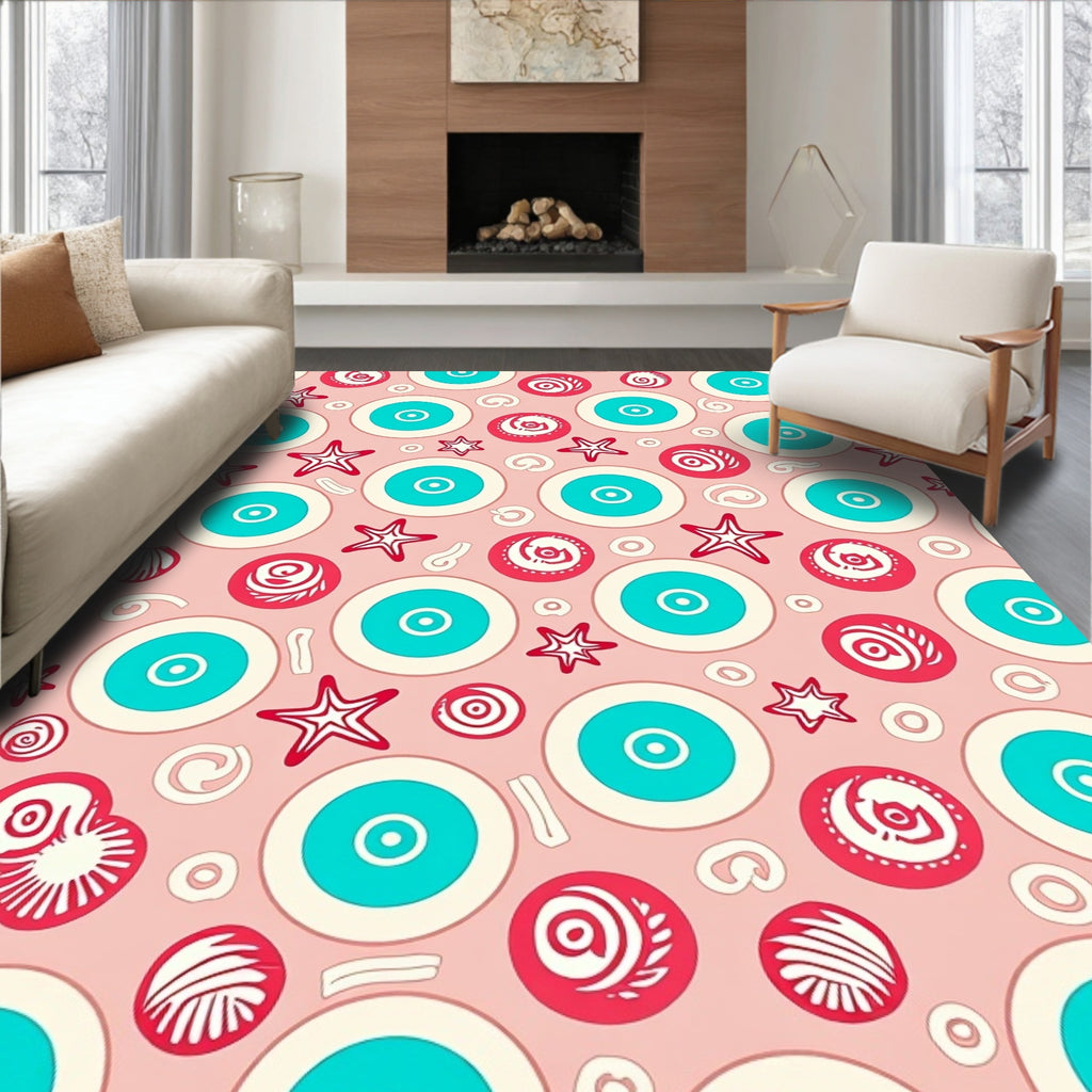 Pink And Teal Concentric Starburst Circles Rug