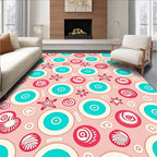 Pink And Teal Concentric Starburst Circles Rug
