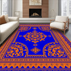 Vibrant Blue Orange Floral Medallion Rug
