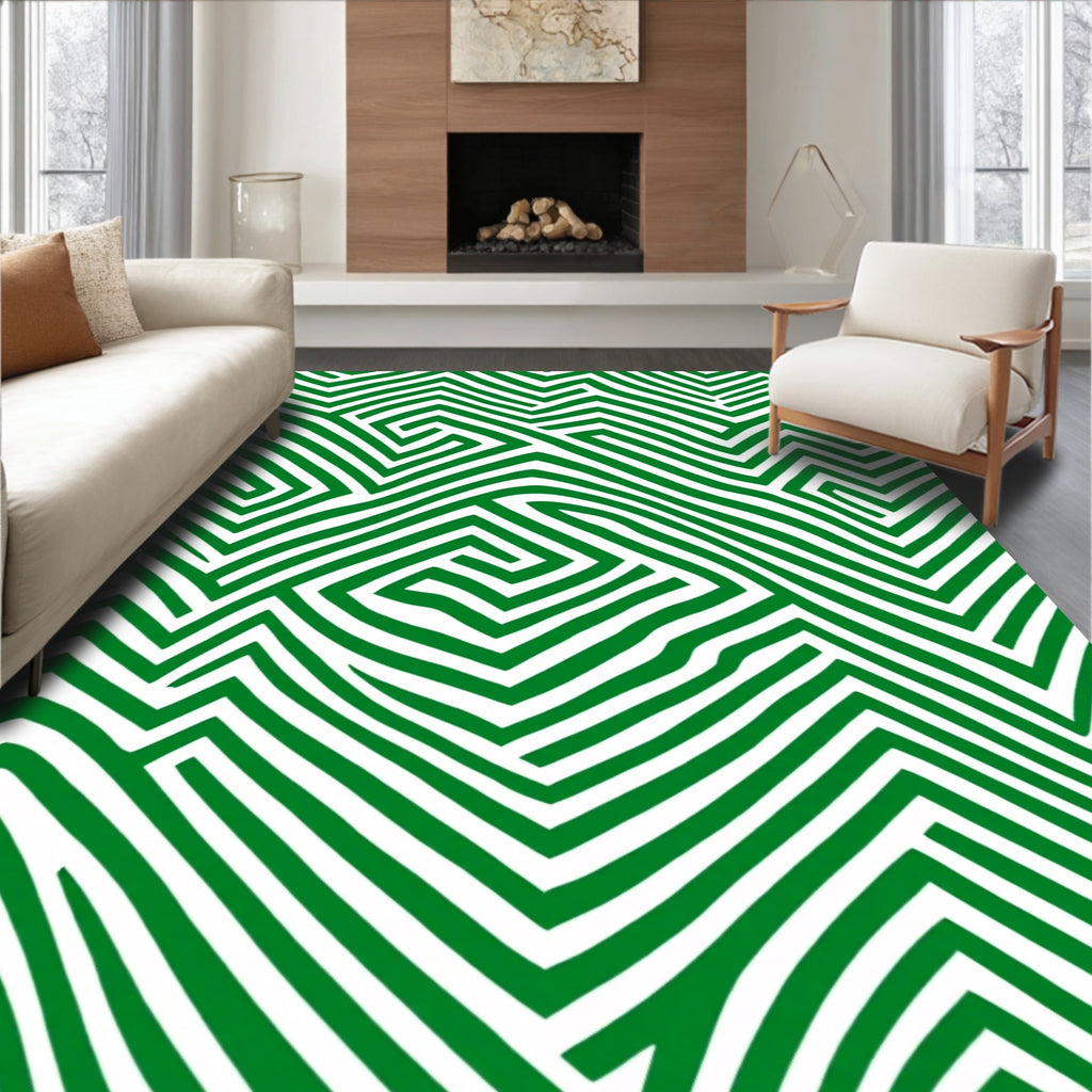 Emerald Green Abstract Maze Rug