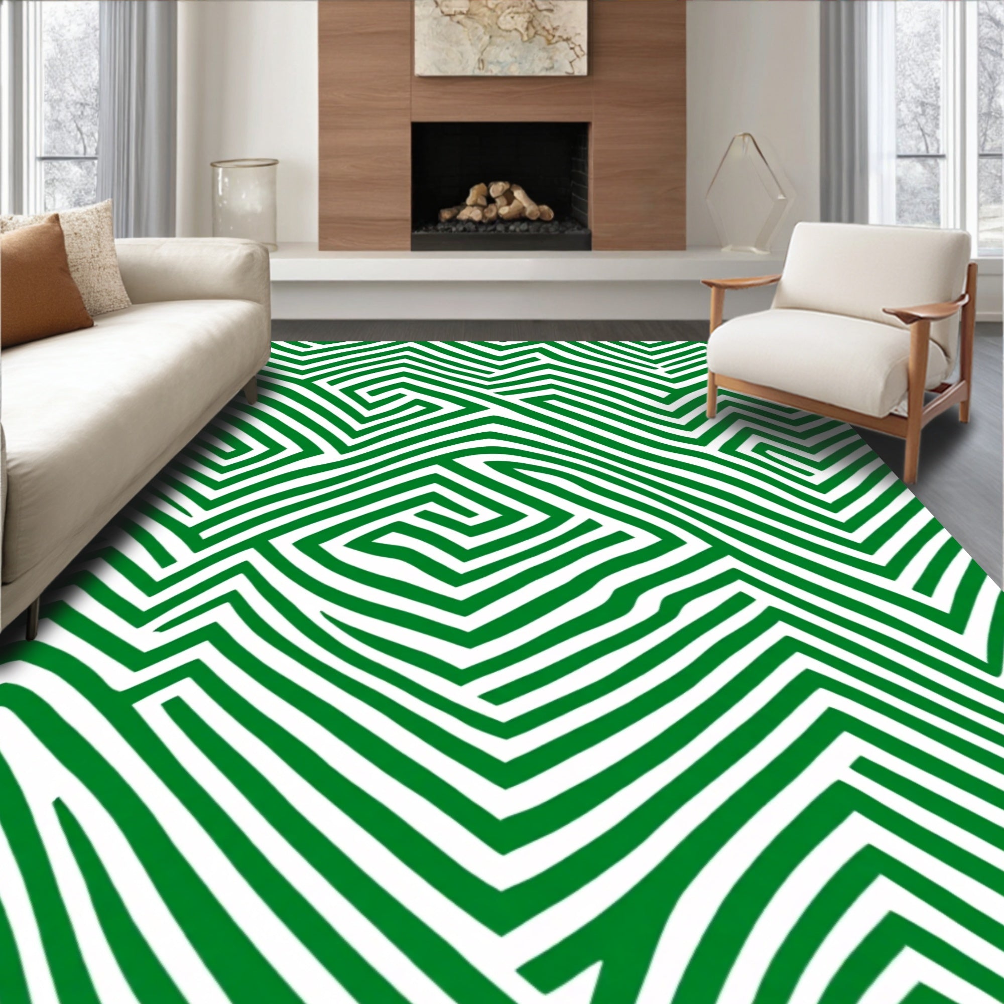 Emerald Green Abstract Maze Rug