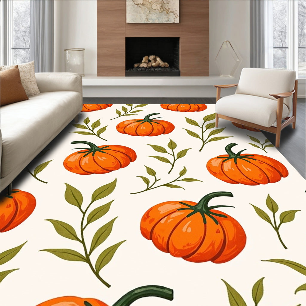 Orange Pumpkin Leaf Illustration Rug
