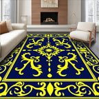 Navy Blue Golden Floral Medallion Rug