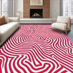 Bright Red White Wavy Stripes Rug