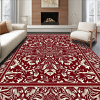 Deep Red Floral Burst Mandala Rug