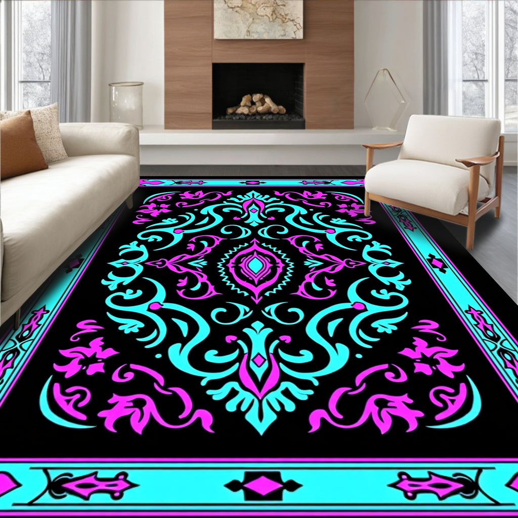 Electric Pink Teal Floral Medallion Rug