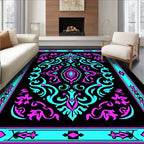 Electric Pink Teal Floral Medallion Rug