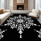 White Snowflake Mandala on Black Rug