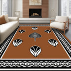 Rich Brown Botanical Leaf Arrangement Rug