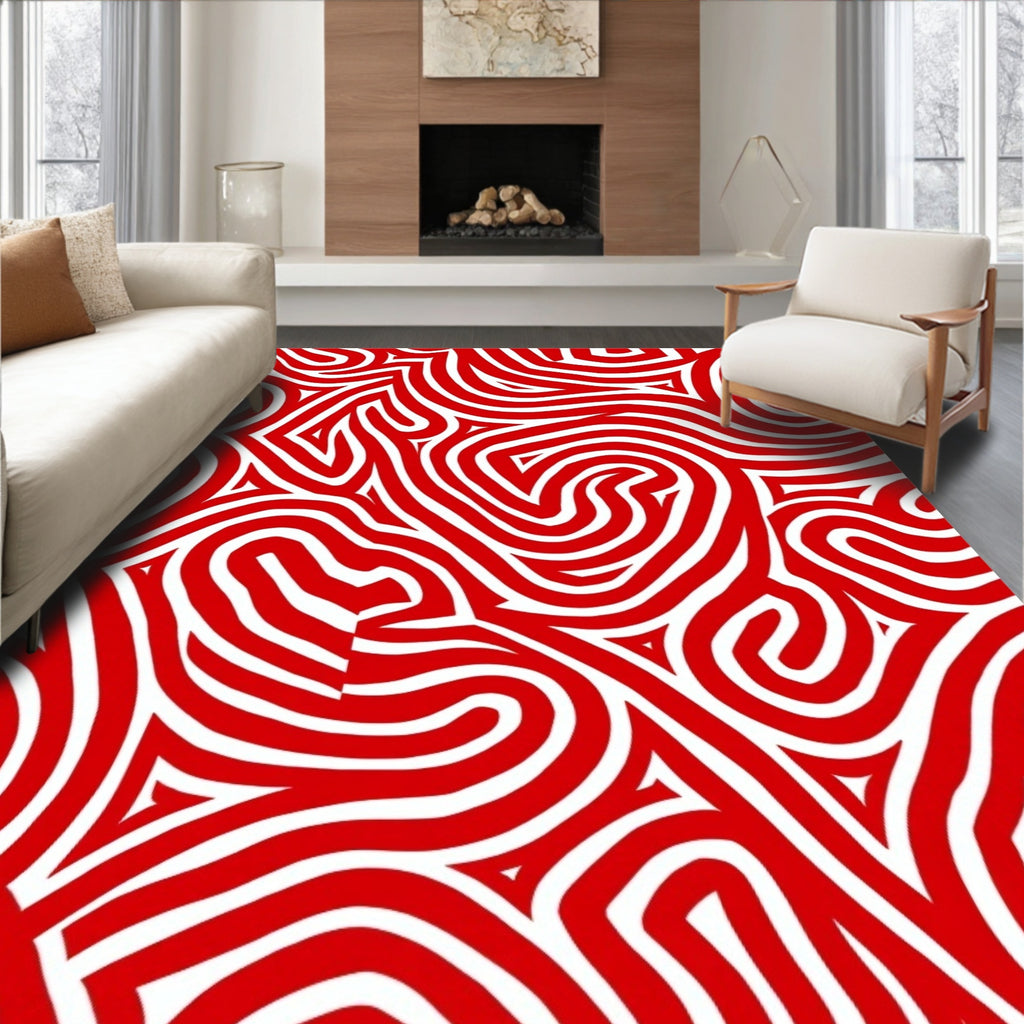 Bold Red Abstract Swirl Rug