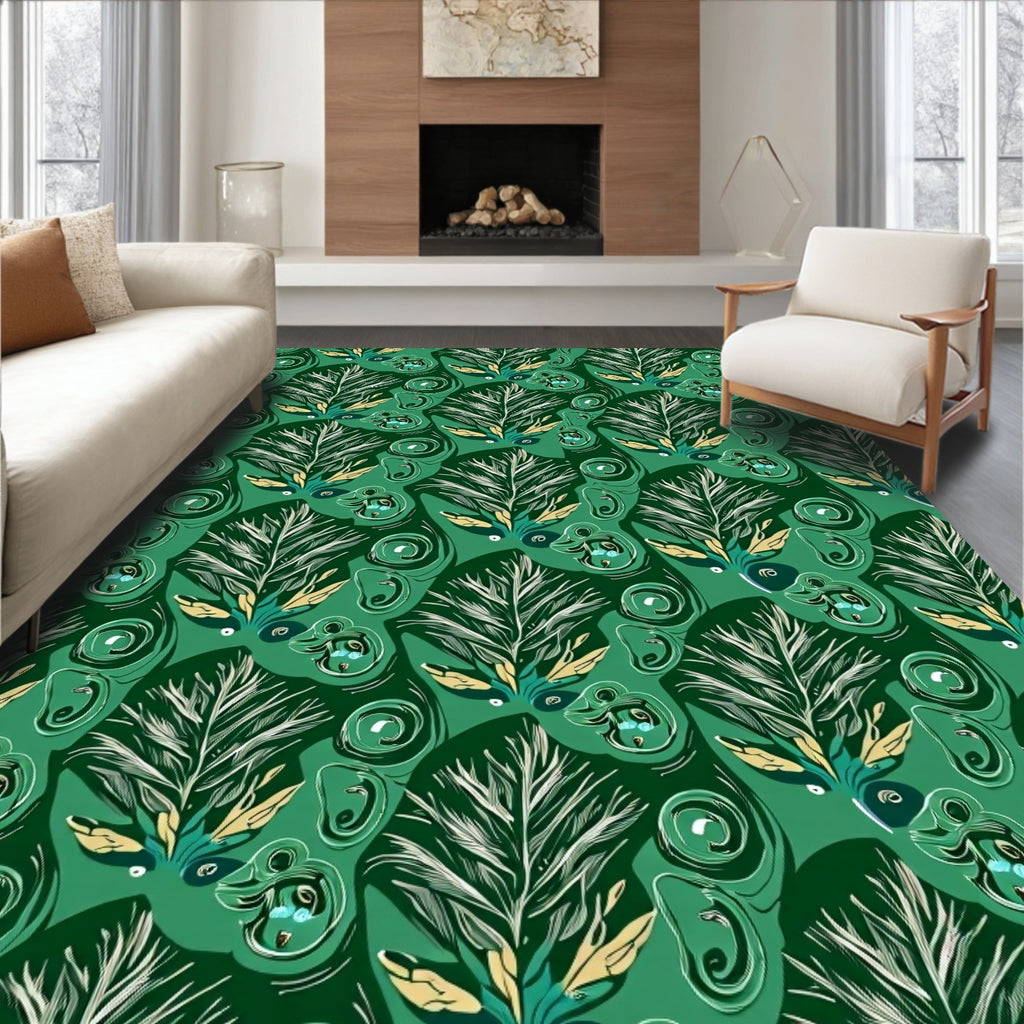 Emerald Forest Abstract Foliage Rug