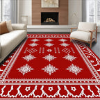 Crimson White Folk Floral Medallion Rug