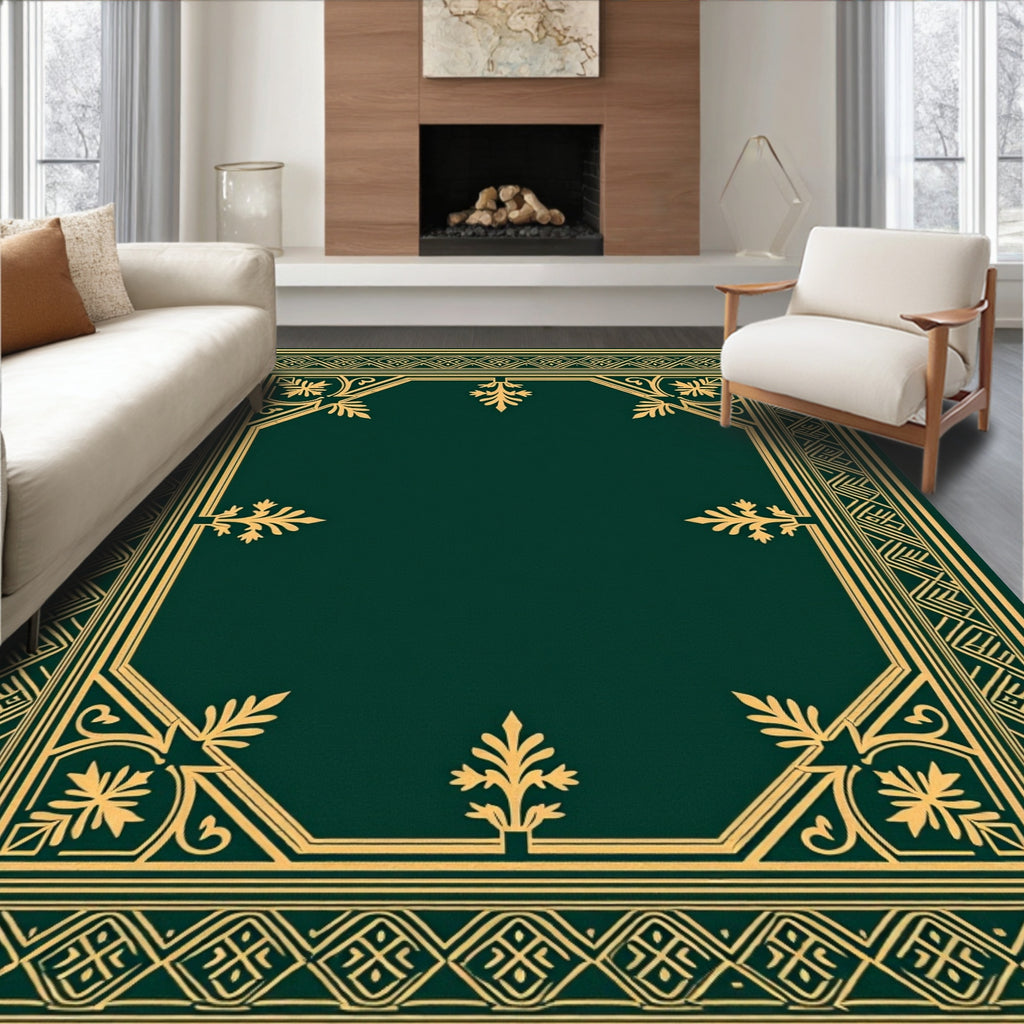Emerald Golden Ornate Border Rug