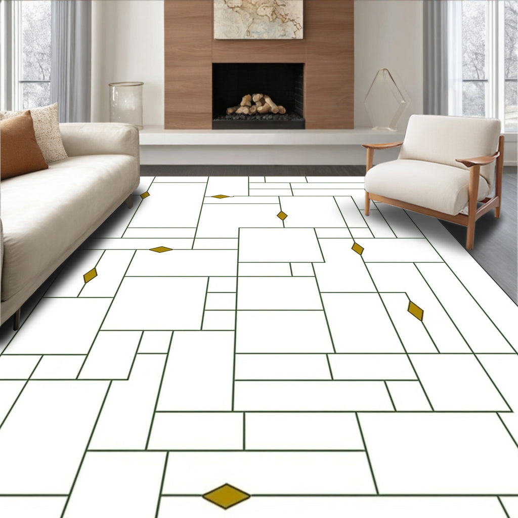 Modern Geometric Gold Diamond Rectangular Rug