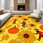 Autumnal Pumpkins Sunflowers Folks Yellow Rug
