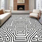Bold Labyrinth Black White Lines Rug