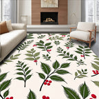 Green Branch Red Berry Botanical Rug