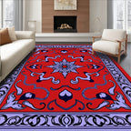 Crimson Indigo Floral Starburst Border Rug
