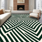 Dark Green Ivory Geometric Weave Rug