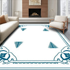 Teal Art Deco Floral Border Rug