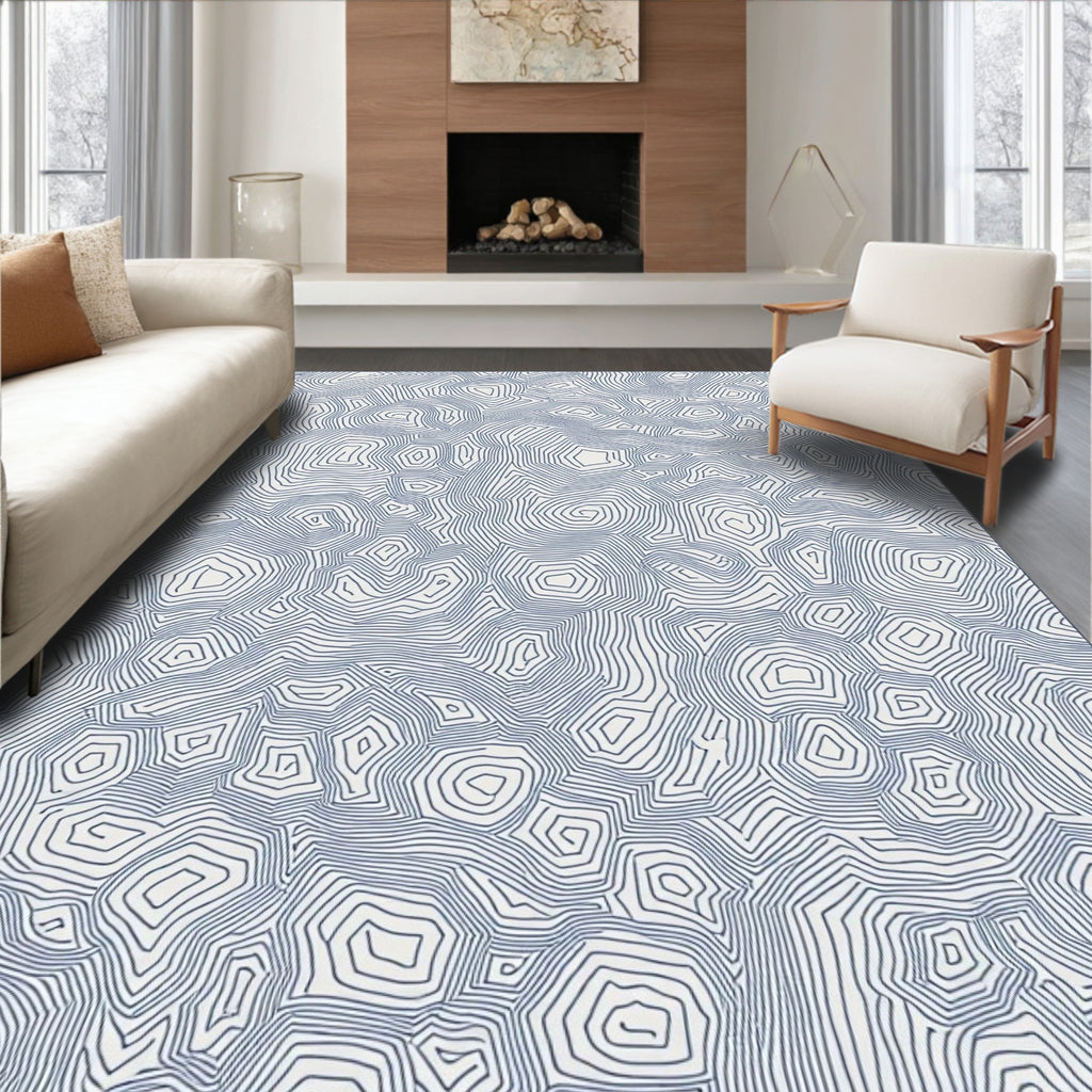 Navy Blue Contour Topography Rug