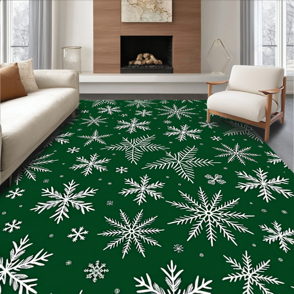 White Snowflake Forest Snowfall Rug
