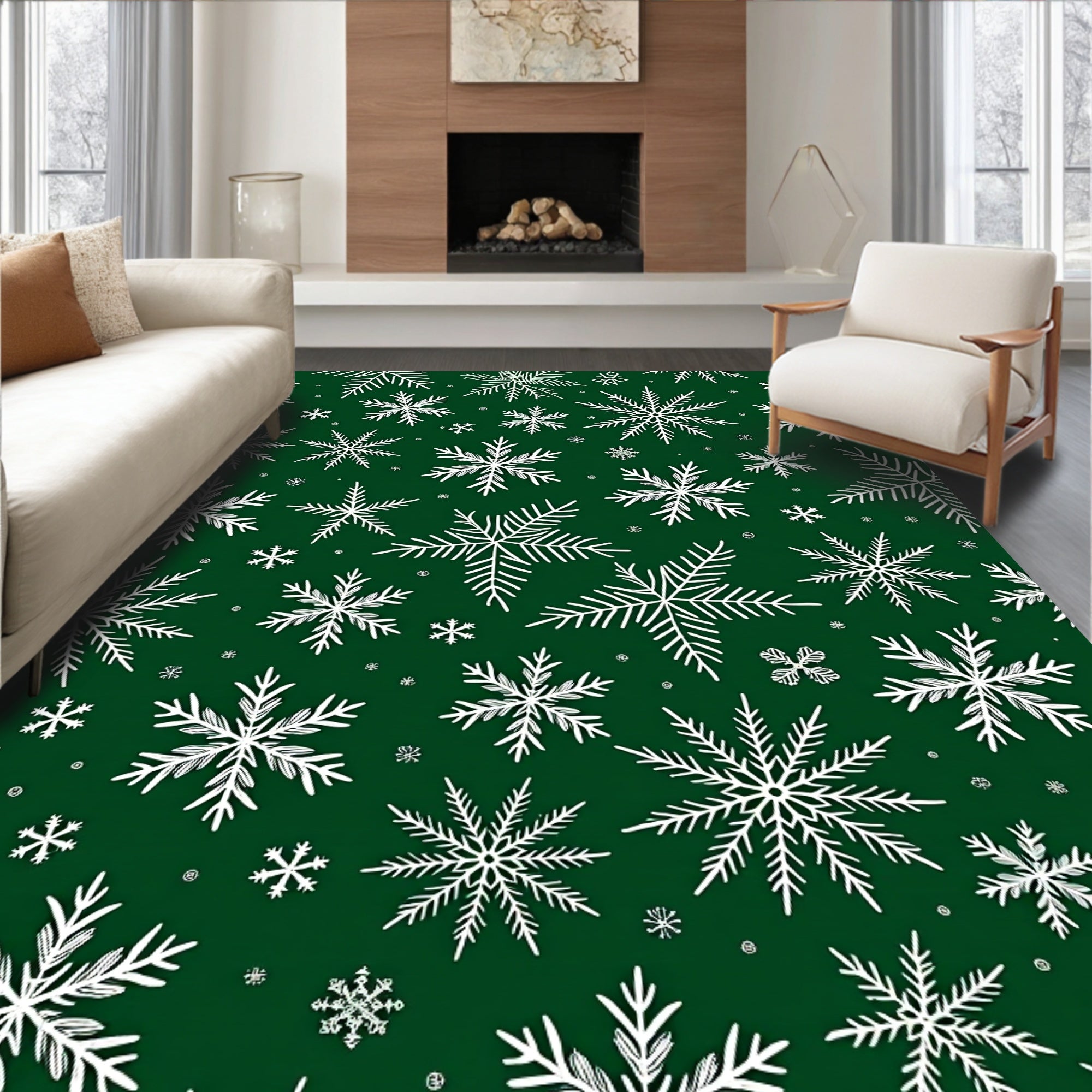 White Snowflake Forest Snowfall Rug