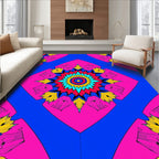 Vibrant Pink Blue Radial Bloom Rug