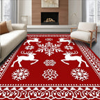 Festive Red Reindeer Snowflake Border Rug