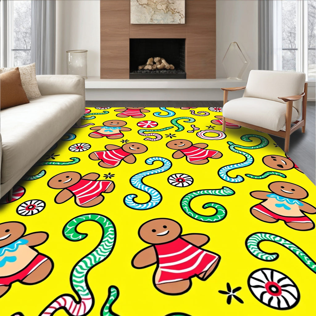 Yellow Gingerbread Candy Cane Playground Rug