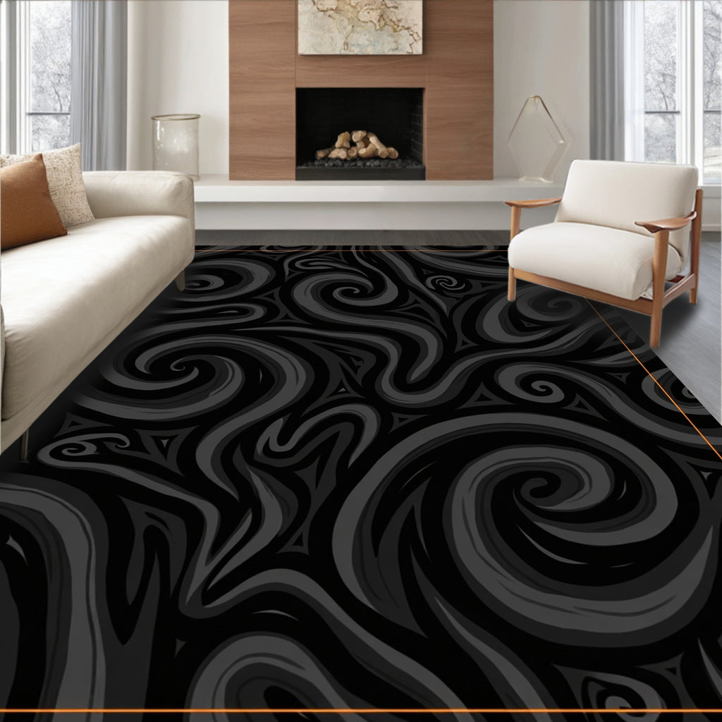 Dark Gray Swirling Smoke Rug