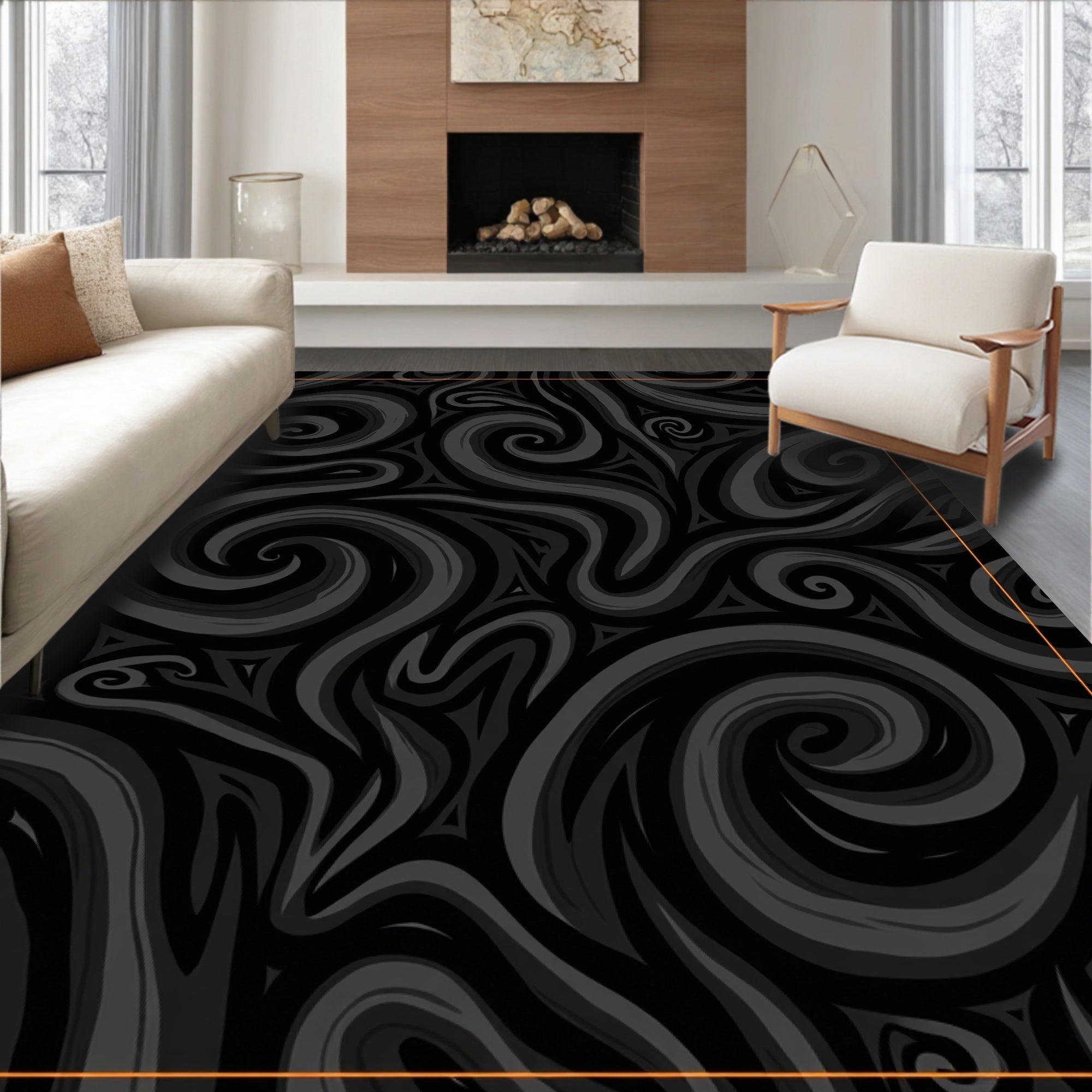 Dark Gray Swirling Smoke Rug