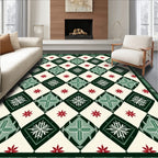 Traditional Red Green Diamond Starburst Plaid Rug