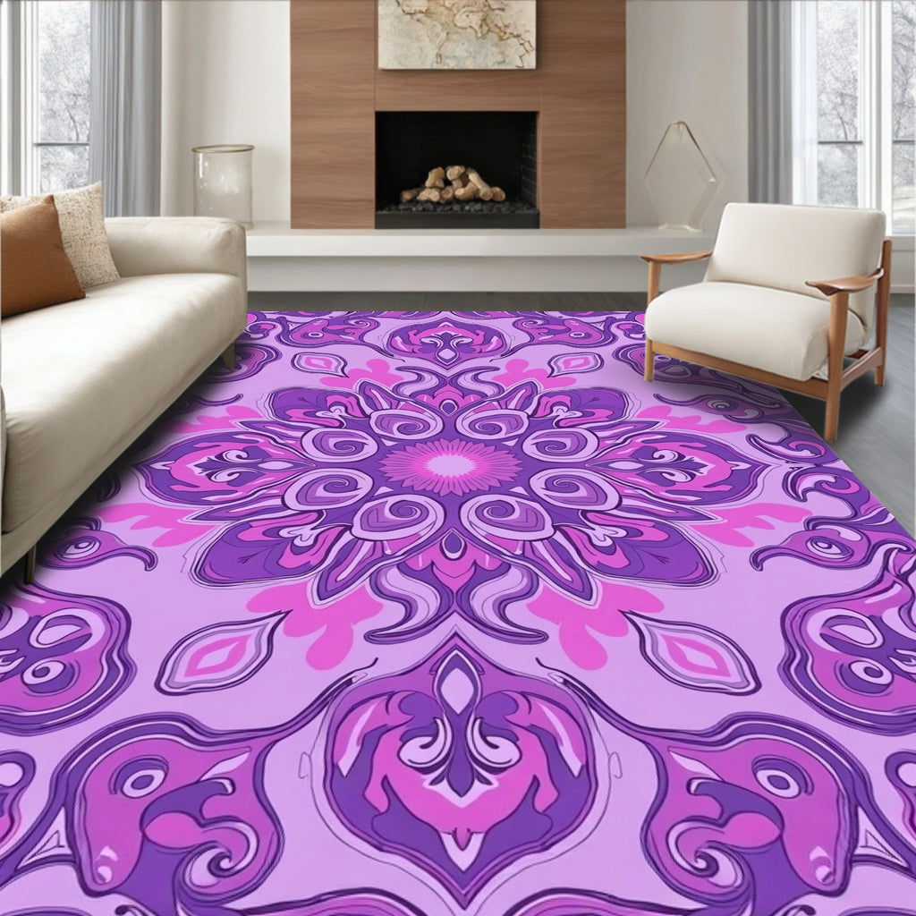 Lavender Purple Abstract Floral Mandala Rug