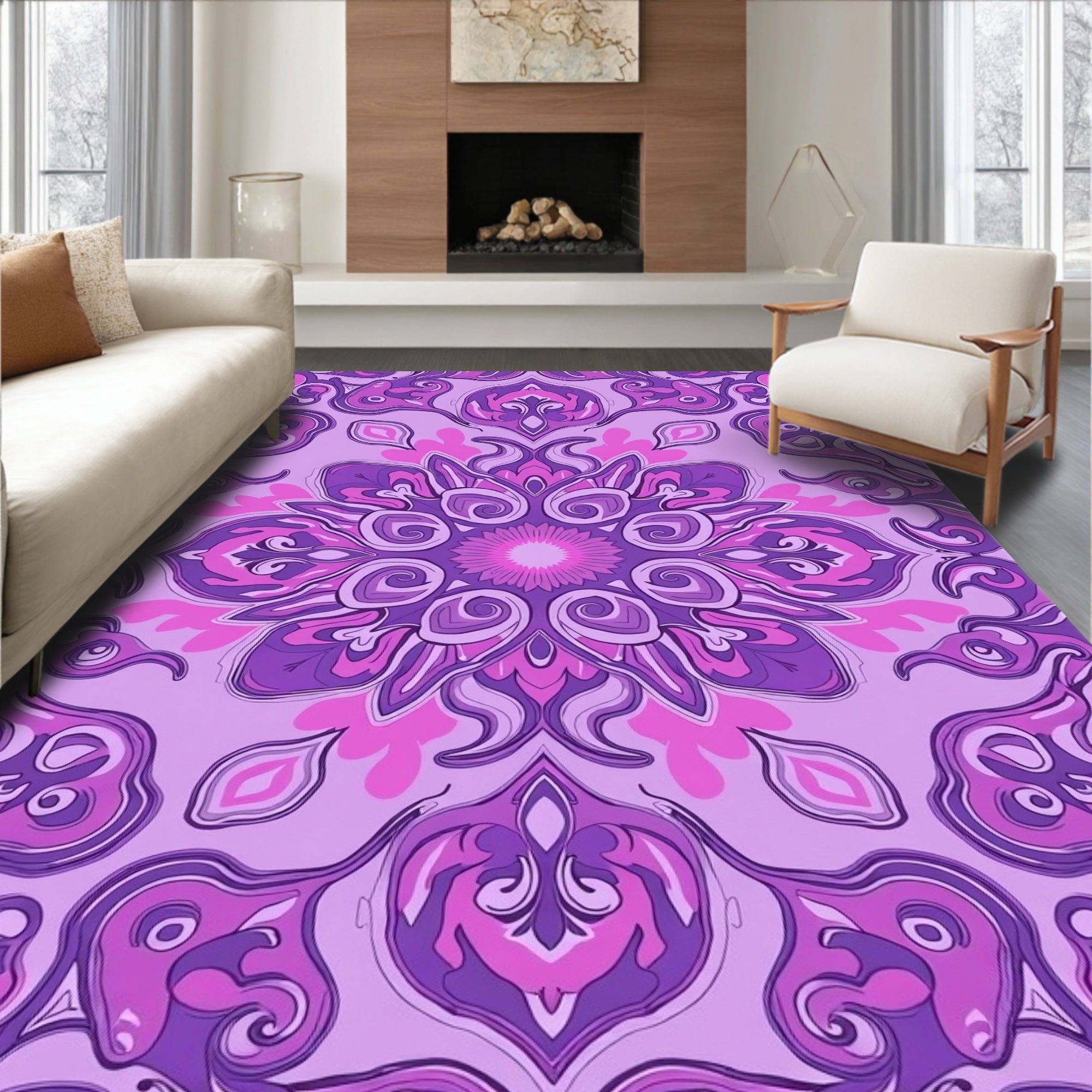 Lavender Purple Abstract Floral Mandala Rug