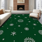 White Snowflake Winter Emerald Field Rug