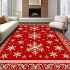 Crimson Snowflake Festive Border Rug